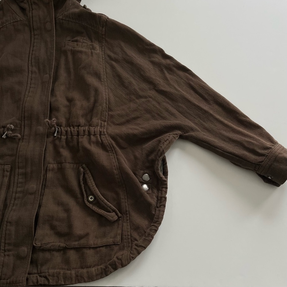 Vtg Free People 1970 Batwing Utility Hooded Jacket Sz S Brown Boho Poncho 90s - Picture 8 of 11